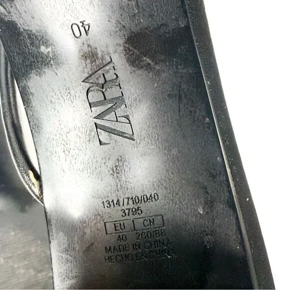 Zara Women's Black Strappy Block Heeled Sandals | Size 40 | Square Toe Slip-On - Picture 8 of 8